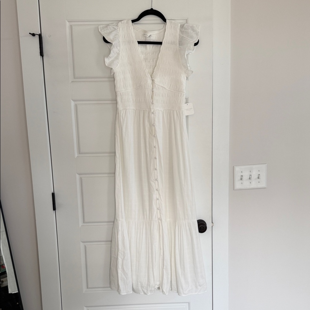 Altar'd State Cream Maxi Dress with Ruffled Sleeves